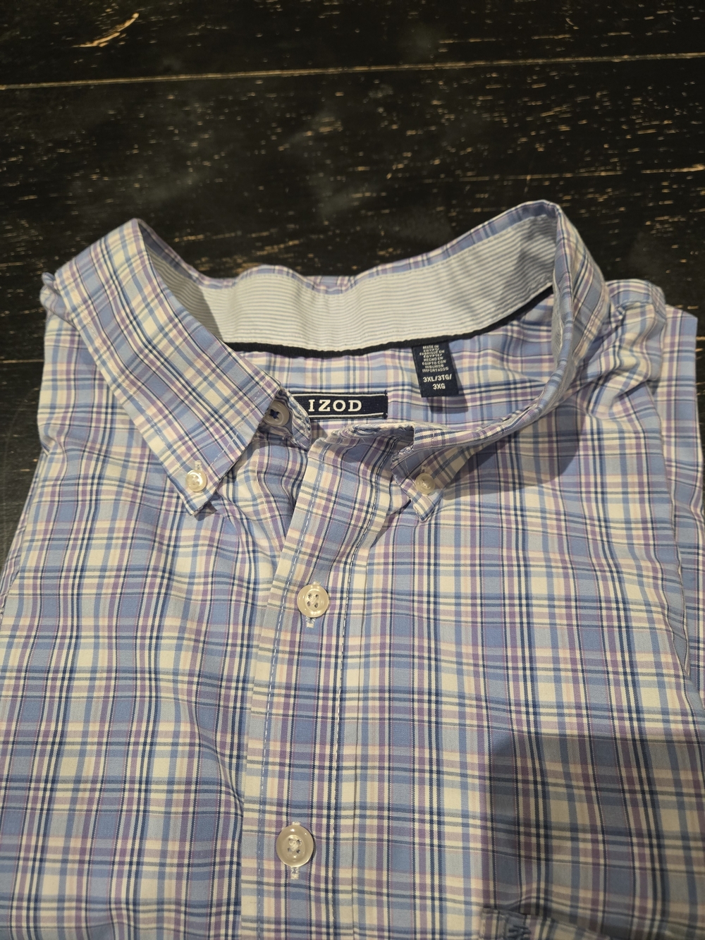 Izod Blue and White Plaid Button-Down Shirt with Pink Accents